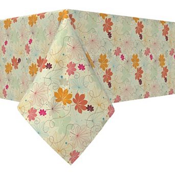 Rectangular Tablecloth, 100% Cotton, 52x84", Retro Stenciled Leaves
