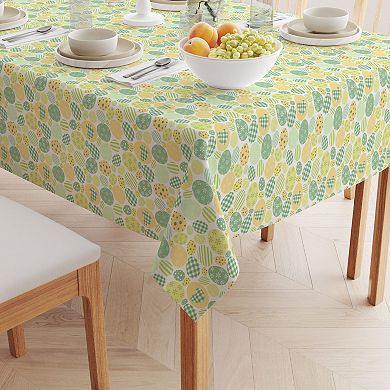 Rectangular Tablecloth, 100% Cotton, 60x120", Green & Yellow Pastel Easter Eggs