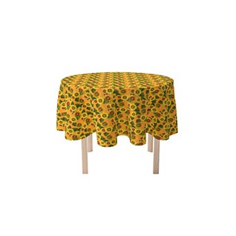Round Tablecloth, 100% Polyester, 90" Round, Sunflowers on Orange Background
