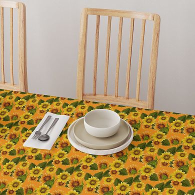 Round Tablecloth, 100% Polyester, 90" Round, Sunflowers on Orange Background