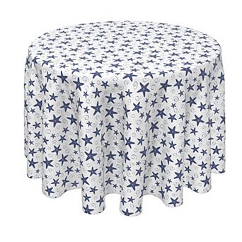 Round Tablecloth, 100% Polyester, 70" Round, Navy Starfish & Swirls