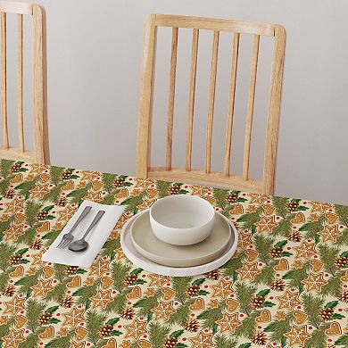 Rectangular Tablecloth, 100% Cotton, 60x104", Holiday Gingerbread Cookies & Pinecones