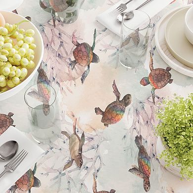 Square Tablecloth, 100% Polyester, 70x70", Sea Turtle Watercolor