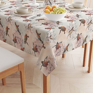 Square Tablecloth, 100% Polyester, 70x70", Sea Turtle Watercolor