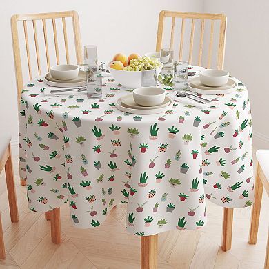 Round Tablecloth, 100% Polyester, 90" Round, Cartoon Succulents