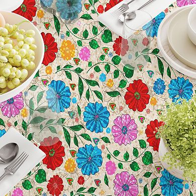Round Tablecloth, 100% Polyester, 70" Round, Dots on Floral Landscape