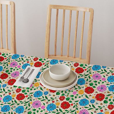 Round Tablecloth, 100% Polyester, 70" Round, Dots on Floral Landscape