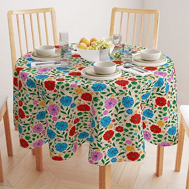 Round Tablecloth, 100% Polyester, 70" Round, Dots on Floral Landscape