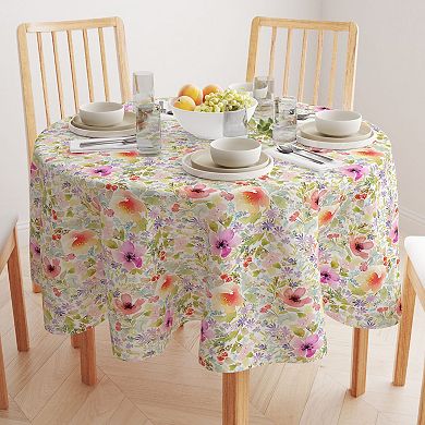 Round Tablecloth, 100% Polyester, 90" Round, Botanical Garden Dogwood