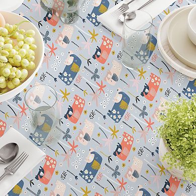 Rectangular Tablecloth, 100% Cotton, 52x120", Elephants & Palm Trees