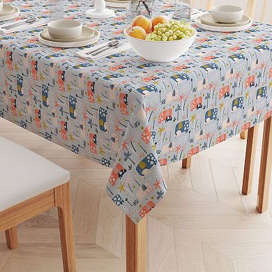 Rectangular Tablecloth, 100% Cotton, 52x120", Elephants & Palm Trees