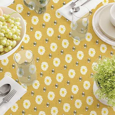Square Tablecloth, 100% Cotton, 52x52", Bumble Bees & Daisies