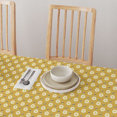 Square Tablecloth, 100% Cotton, 52x52", Bumble Bees & Daisies
