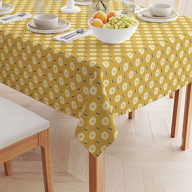 Square Tablecloth, 100% Cotton, 52x52", Bumble Bees & Daisies