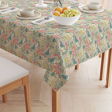 Rectangular Tablecloth, 100% Cotton, 60x104", Decorated Birds & Flowers