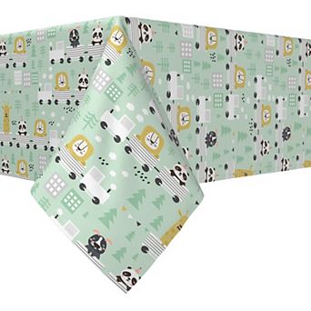 Rectangular Tablecloth, 100% Cotton, 60x120", Hand Drawn Animals on Trains