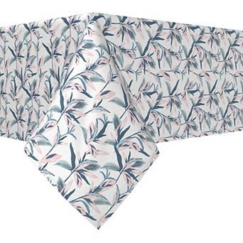 Rectangular Tablecloth, 100% Cotton, 52x120", Pastel Tropical Leaves