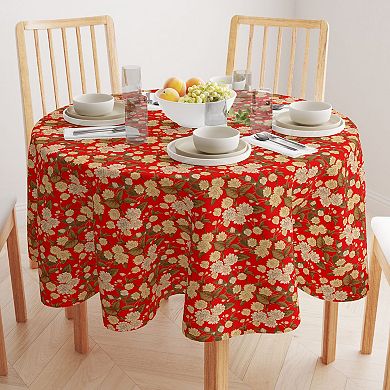 Round Tablecloth, 100% Polyester, 70" Round, Golden Floral Blossom