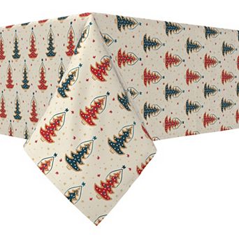 Rectangular Tablecloth, 100% Cotton, 52x104", Hand Drawn Christmas Trees