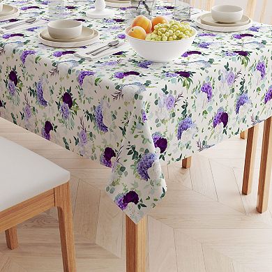 Rectangular Tablecloth, 100% Cotton, 52x104", Purple & White Hydrangeas