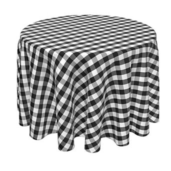 Round Tablecloth, 100% Polyester, 90" Round, Picnic Check, Black