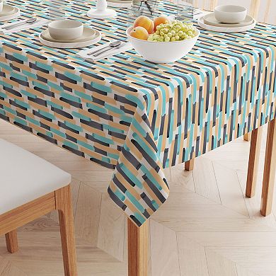 Rectangular Tablecloth, 100% Cotton, 52x104", Geometric Brush Stroke Stripe