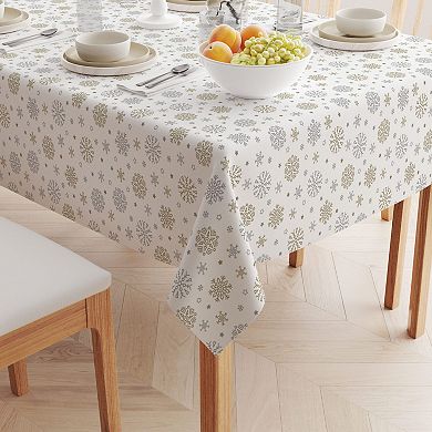 Rectangular Tablecloth, 100% Cotton, 52x84", Gold and Silver Snowflakes