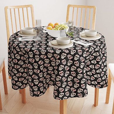 Round Tablecloth, 100% Polyester, 60" Round, Dia De Los Muertes Skulls