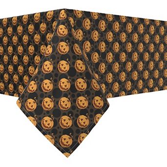 Rectangular Tablecloth, 100% Polyester, 60x104", Spooky Pumpkin Smiles