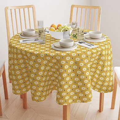 Round Tablecloth, 100% Polyester, 60" Round, Bumble Bees & Daisies