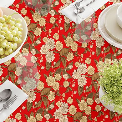 Square Tablecloth, 100% Polyester, 70x70", Golden Floral Blossom