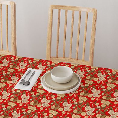 Square Tablecloth, 100% Polyester, 70x70", Golden Floral Blossom