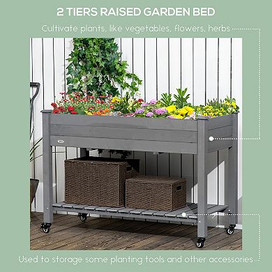 Outsunny 47inch x 21inch Raised Garden Bed, Elevated Wooden Planter Box, Gray