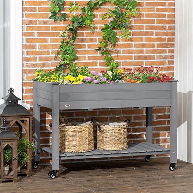Outsunny 47inch x 21inch Raised Garden Bed, Elevated Wooden Planter Box, Gray