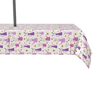 Water Repellent, Outdoor, 100% Polyester, 60x104", Wild Flowers & Purple Watering Cans
