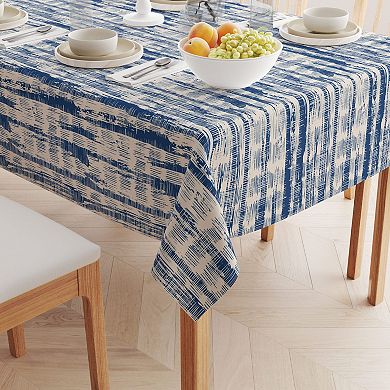 Rectangular Tablecloth, 100% Cotton, 60x104", Blue Batik Stripe