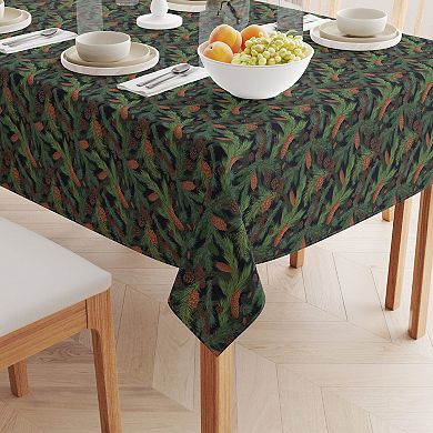 Square Tablecloth, 100% Polyester, 70x70", Fir Branches and Green Pines