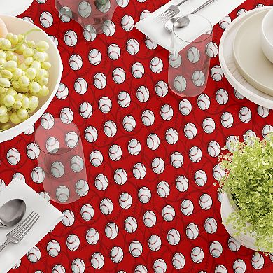 Square Tablecloth, 100% Cotton, 52x52", Baseballs Red