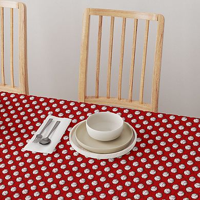 Square Tablecloth, 100% Cotton, 52x52", Baseballs Red