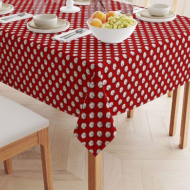 Square Tablecloth, 100% Cotton, 52x52", Baseballs Red