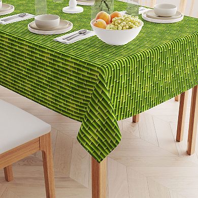Square Tablecloth, 100% Polyester, 60x60", Green Bam boo Sticks