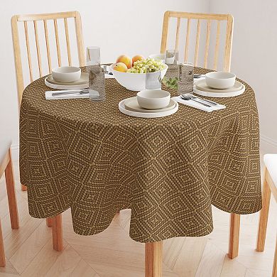 Round Tablecloth, 100% Polyester, 70" Round, Diamond Wicker Wood Work