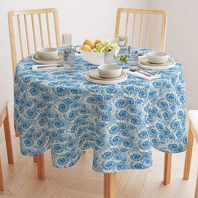 Round Tablecloth, 100% Polyester, 60" Round, Coastal Watercolor Shells