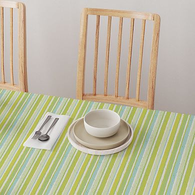 Rectangular Tablecloth, 100% Cotton, 60x104", Green Stripes & Ink Splatter