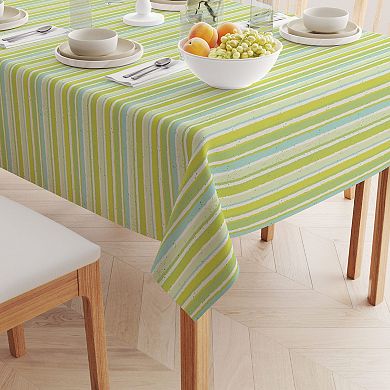 Rectangular Tablecloth, 100% Cotton, 60x104", Green Stripes & Ink Splatter
