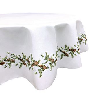 Round Tablecloth, 100% Polyester, 90" Round, Pinecone Snow Garland