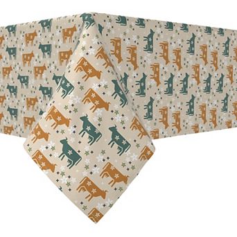 Rectangular Tablecloth, 100% Cotton, 60x104", Cattle with Flowers