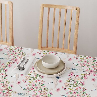 Rectangular Tablecloth, 100% Cotton, 52x104", Cranes & Pink Flowers