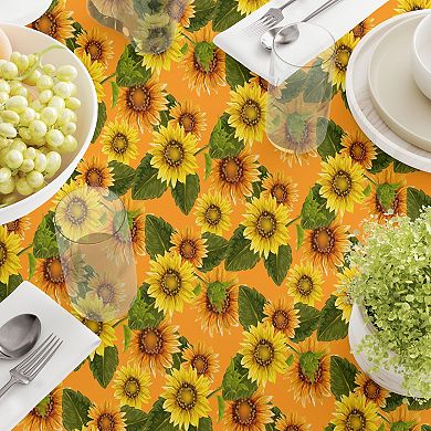 Rectangular Tablecloth, 100% Cotton, 52x84", Sunflowers on Orange Background