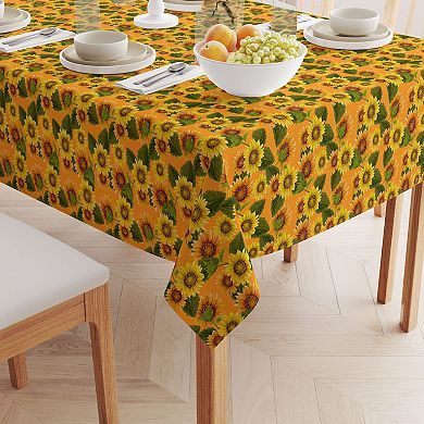 Rectangular Tablecloth, 100% Cotton, 52x84", Sunflowers on Orange Background